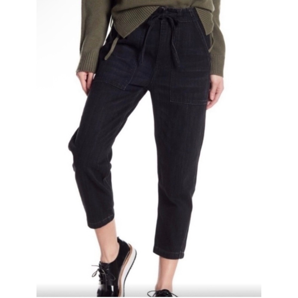 Vince Womens Black Cotton Drawstring Cropped Denim Tapered Pants 29 DV3222272